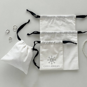 Sac à poussière en toile de coton uni écologique personnalisable, sac à bijoux tendance, petit sac à cordon en toile avec logo - Product Image 3