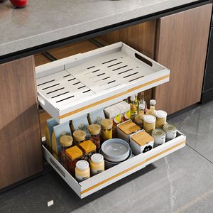 Modern Self-Adhesive Pull <b>Kitchen</b> Cabinets Organizer 2 Slides Sliding Spice Rack Expandable Storage Drawer Shelves for Dining - Product Image 2