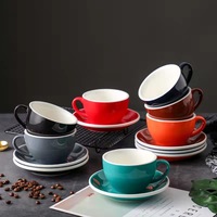 Vente en gros 350ml tasse à café en céramique noire avec soucoupe ensemble logo personnalisé tasses Latte Cappuccino tasses à thé et soucoupe pour thé café