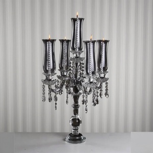 Tube de verre suspendu grand centre de table de mariage décoration candélabre en cristal à 9 bras bougeoir chandelier - Product Image 2