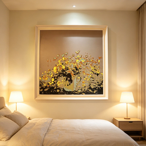 Pintura de Serigrafía, Obra de Arte Hecha a Mano para Sala de Estar, Pasillo, Arte de Pared con Marco Fino en Tonos Neutros, Decoración Interior para Casa u Hotel - Product Image 1