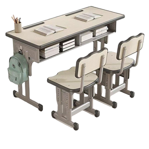 Mobilier scolaire réglable en MDF de haute qualité Design moderne Double table d'école Chaise de bureau pour <span class=keywords><strong>étudiant</strong></span> Fournisseur réputé-Métal - Product Image 4