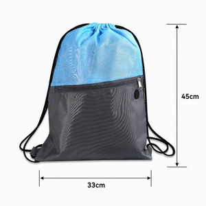 Mochila de malla bicolor con cordón, bolsillo frontal con cremallera, anclaje para cordón, saco deportivo, para gimnasio, senderismo, playa, escuela, 4 colores, personalizable - Product Image 2