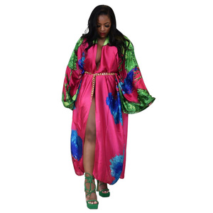 Fashion Silk Satin Multi Print Kimonos Casual Trench Coat Loose <strong>Long</strong>-sleeve Top <strong>Cardigan</strong> <strong>Long</strong> <strong>Dress</strong> - Product Image 4