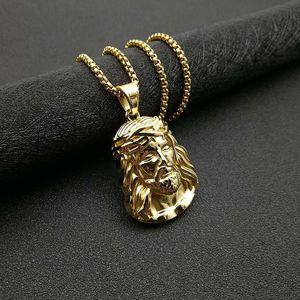 2026 Europese en Amerikaanse mode hiphop roestvrijstalen 18K gouden diamant afbeelding hanger religieuze sieraden ketting met ketting - Product Image 3