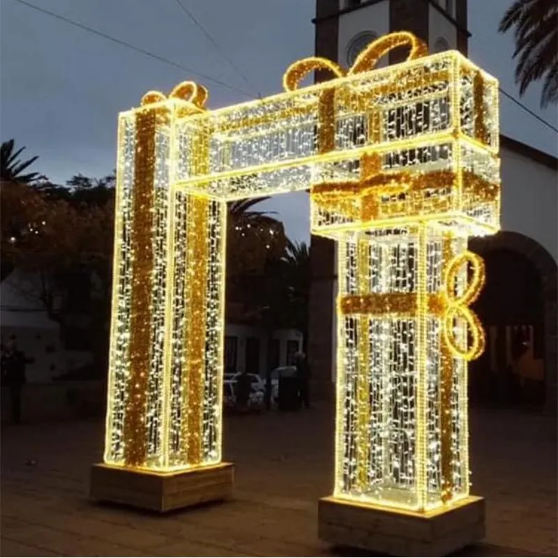 Ticari açık noel Yard parkı bahçe dekorasyon işıklı LED 3D 3D hediye kutusu Motif ışıkları