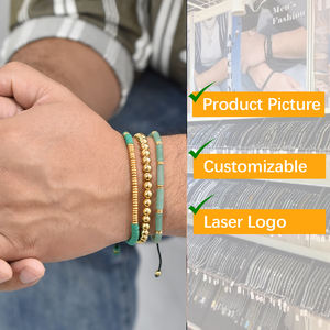 <span class=keywords><strong>Bracciale</strong></span> da <span class=keywords><strong>uomo</strong></span> fatto a mano con cordino <span class=keywords><strong>intrecciato</strong></span> e perline, con perline in acciaio inossidabile placcato oro 18 carati e motivo geometrico. - Product Image 3