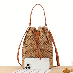Sommer Frauen handgemachte kleine Strand tasche Papier gewebte Tasche Tote Cross body Bucket Bag - Product Image 6