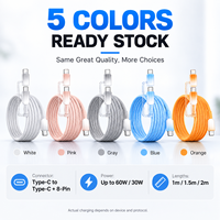 Câble de charge rapide USB C détachable 2 en 1 60W, tressé en nylon, en stock, vente en gros pour accessoires mobiles