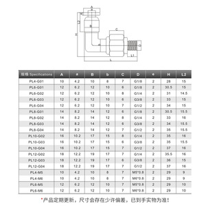 Coude pneumatique NGS à filetage interne PLF8-02 en acier inoxydable 304, connecteur à angle droit pour système d'air - Product Image 1