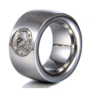 Stainless Steel Men's <b>Ring</b> 14MM Round <b>Crystal</b> Tension Setting Geometric Fashion Jewelry Gift - Product Image 5