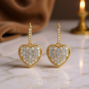 E3985 Pendientes de diamantes Golden Heart de oro amarillo para mujer, románticos, para uso diario, color G, diamantes naturales - Product Image 2