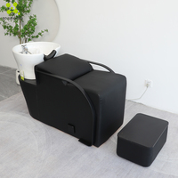 Fauteuil de lavage semi-inclinable avec bac en céramique et structure en acier inoxydable, idéal pour salons de coiffure, instituts de beauté et mobilier pour hommes
