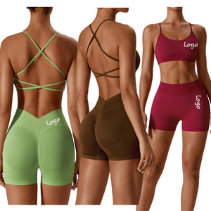 Yoke Sportswear – Nouveaux ensembles de sport <span class=keywords><strong>pour</strong></span> femmes : <span class=keywords><strong>soutien</strong></span>-<span class=keywords><strong>gorge</strong></span> <span class=keywords><strong>dos</strong></span> nu et short froncé sans couture <span class=keywords><strong>pour</strong></span> <span class=keywords><strong>le</strong></span> yoga et la gym - Product Image 1