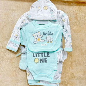 Ensemble de vêtements pour nouveau-né unisexe 7 pièces avec imprimé animal, tout en coton, accessoires pour bébé - Product Image 3