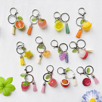 Schattige realistische fruit sleutelhanger van plastic, aardbei, sinaasappel, citroen, druif, kwastje, tasbedel, UV-print, groothandel, mode