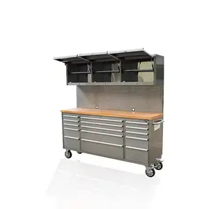 Large Combination tool cabinet garage Workbench Rubber Wood on Toprolling Tool Chest Cabinet