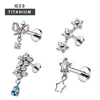 Bijoux de piercing en titane G23 ASTM F136, motifs fleur, étoile, nœud, cœur, avec embouts sans filetage, pour labret, hélix, tragus, bijoux de mode raffinés