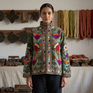 Blouson Bomber en Velours Gris pour Femme avec Broderie, Col Montant, Rembourrage en Soie Écologique, Vêtement d'Extérieur Tendance - Product Image 1