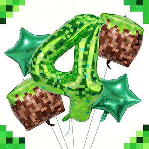 Kit de globos de papel de aluminio Digital Green Pixel Miner de 40 pulgadas Incluye números de película de poliéster 0-9 para fiesta de <span class=keywords><strong>cumpleaños</strong></span> de videojuegos - Product Image 3