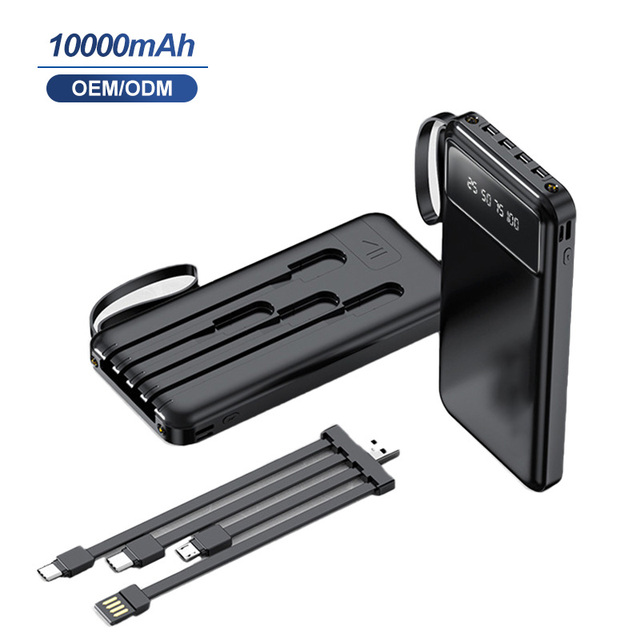 Compact Detachable Build in 4 in 1 Charging Cable Power Banks 10000mah Fast Charging 10W Portable Charger with Led Display