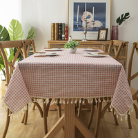Nappes décoratives en coton pour la maison, linge de table, bord géométrique, pompon, nappe décorative pour la salle à manger