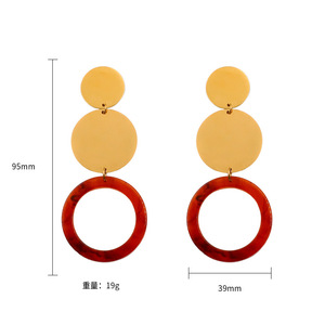 Geometric Drop Earrings Gold Tortoise Shell Office Career Stainless Steel Women's Fashion Jewelry - Product Image 4