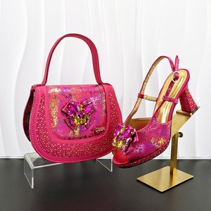 Elegant Ladies' Purple Shoe &amp; Handbag Set with <strong>Sparkling</strong> Rhinestones Artistic Print <strong>Heels</strong> with Purse Perfect Shoes Bag Set - Product Image 5