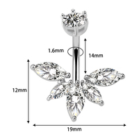 Nouveau bijou de corps en acier inoxydable avec fleur pétale et zircone pour le nombril, anneau de nombril