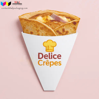 Boîte en papier biodégradable pour crêpes, forme spéciale triangulaire, personnalisable avec logo, en matériau alimentaire 100% jetable, différentes tailles.