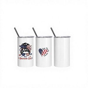 RTS USA en Stock, 25 unidades/caja, Vaso Recto de Acero Inoxidable de 15oz para Sublimación con Pajita de Plástico, Caja Blanca Contemporánea para Regreso a Clases - Product Image 2