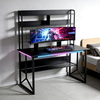 Bureau de jeu YuantuDurable en panneau MDF, système de rangement à plusieurs niveaux, structure robuste, table d'ordinateur pour jeux et travail