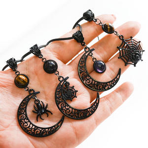 Collar con Colgante de Cristal Gótico Vintage, Luna Creciente Negra, Corazón de Telaraña, con Amatista y Piedra Ojo de Tigre, Joyería Punk - Product Image 4