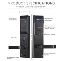 Cerradura Inteligente Moderna y Duradera de Acero Inoxidable con RFID para Puerta de Madera Negra, Software para Hotel, Almacenamiento en la Nube, Control de Acceso T57 con Tarjeta