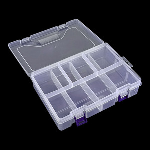 Boîte de rangement transparente à double couche et 8 compartiments pour l'organisation du bureau, avec séparateurs amovibles et loquets violets - Product Image 1