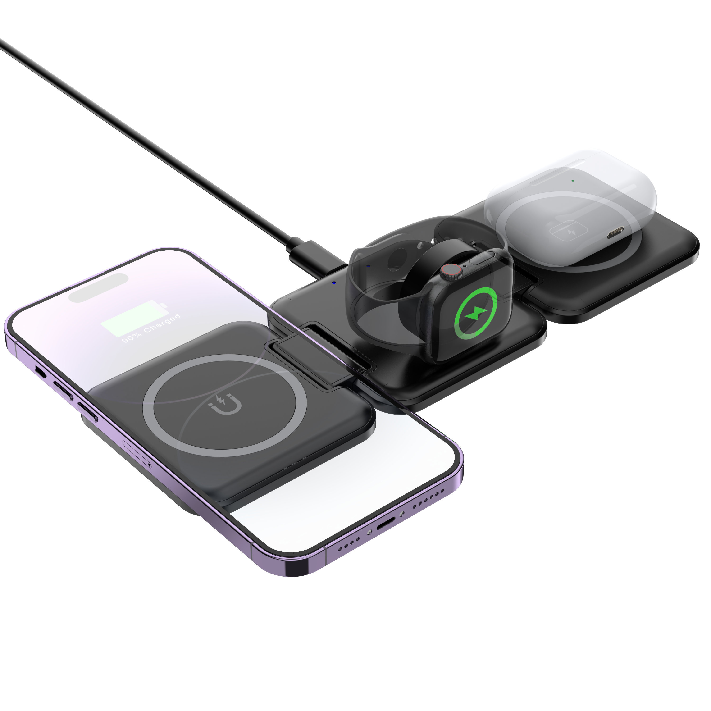 <strong>2026</strong> Trending New Hot-selling Gifting15W Magnetic Mobile <strong>Phone</strong> Smart Watch Earphone 3-in-1 Portable Foldable Wireless Charging