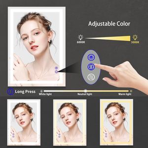 Espejo de Baño con Marco de Aluminio Blanco LED de 36x28 Pulgadas con Iluminación Frontal, Botón Táctil Inteligente y 3 Luces Frontales para Maquillaje - Product Image 2