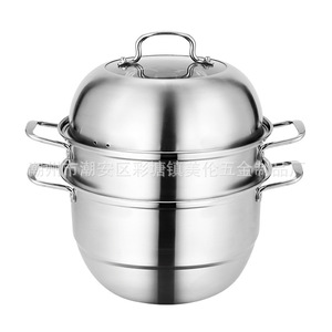 Vaporera de acero inoxidable de 3 niveles, gran capacidad, con base multicapa para cocinar en la cocina - Product Image 4