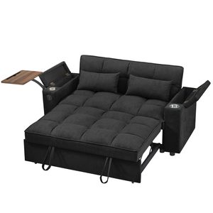 <span class=keywords><strong>Canapé</strong></span>-lit convertible 3-en-1 pliable 65'' avec fonction de tirage à 360° °   Table <span class=keywords><strong>d</strong></span>'appoint pivotante, montage facile, idéale pour le salon, moderne, noire - Product Image 1