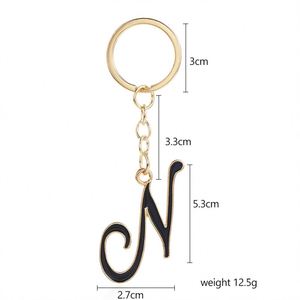 Llavero con inicial, letra del alfabeto negra, chapado en oro, bonito colgante para bolso - Product Image 6
