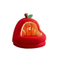 Lit pour chien en tissu personnalisé, chaud, fermé et sécurisé, en forme de pomme, motif dessin animé, pour petits chiens, Bichon Frisé, toutes saisons