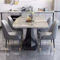 Table à Manger Rectangulaire de Luxe Moderne en Marbre avec Chaises, Ensemble 4 6 8 Places pour Restaurant, en Pierre Frittée et Métal, Design Mobilier