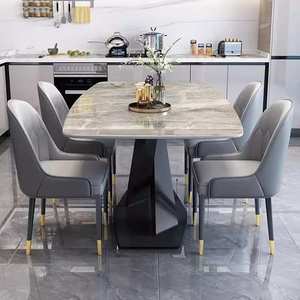 Bộ bàn ăn hình chữ nhật hiện đại sang trọng bằng đá cẩm thạch với ghế, 4, <span class=keywords><strong>6</strong></span>, 8 chỗ ngồi, thiết kế nội thất bằng đá sintered và kim loại, dành cho nhà hàng - Product Image 4
