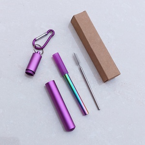 Cannuccia pieghevole in acciaio inossidabile telescopico estensibile ecologico con punta in Silicone e portachiavi in metallo - Product Image 4