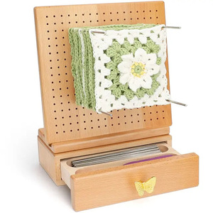 Tablero de ganchillo de madera con cajón de almacenamiento para proyectos de manualidades, tablero perforado duradero con temática floral, color madera natural - Product Image 1