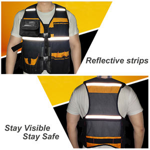 ツールベスト、ドリルホルスター付き電気技師用ツールベスト、17コンパートメント、ツールポケット付き反射作業服、オレンジ+ブラック - Product Image 6