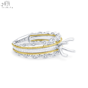 Nouveautés : Bague de fiançailles semi-montée en or massif 18 carats blanc et jaune avec diamants naturels, style vintage - Product Image 3
