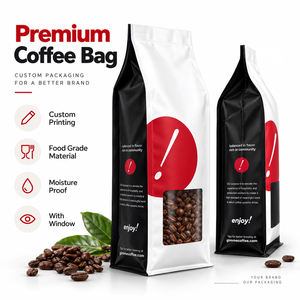 Sacs à fond plat personnalisés, faciles à ouvrir, imprimés, de qualité alimentaire, résistants à l'humidité, avec fermeture éclair, pour café, thé, aliments pour animaux de compagnie - Product Image 1