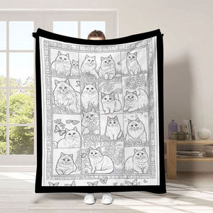 Couverture rectangulaire personnalisable à motif chat, style pastoral, en flanelle à peindre soi-même, pour enfants et usage domestique - Product Image 2