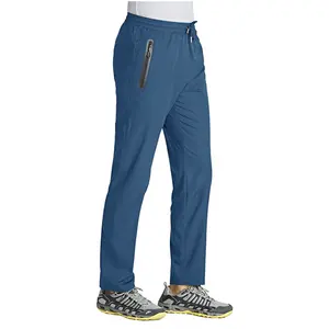 Calças esportivas secas rápidas dos homens Jogger roupas personalizadas reta com zíper bolsos elástico tecido calças de pesca